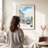 Woman standing in front of San Francisco Tram Watercolor Art Print