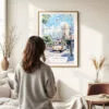 Woman standing in front of San Francisco Watercolor Art Print