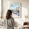 Woman standing in front of San Francisco Watercolor Art Print