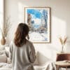 Woman standing in front of Sapporo City Watercolor Art Print