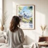 Woman standing in front of Seattle - Space Needle Watercolor Art Print