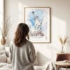 Woman standing in front of Statue of liberty Watercolor Art Print