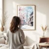Woman standing in front of Tokyo Skytree Watercolor Art Print