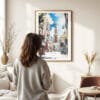 Woman standing in front of Tokyo Tower Watercolor Art Print