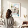 Woman standing in front of Venice Canal Watercolor Art Print