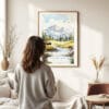Woman standing in front of Yellowstone Bison Watercolor Art Print