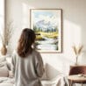 Woman standing in front of Yellowstone Bison Watercolor Art Print