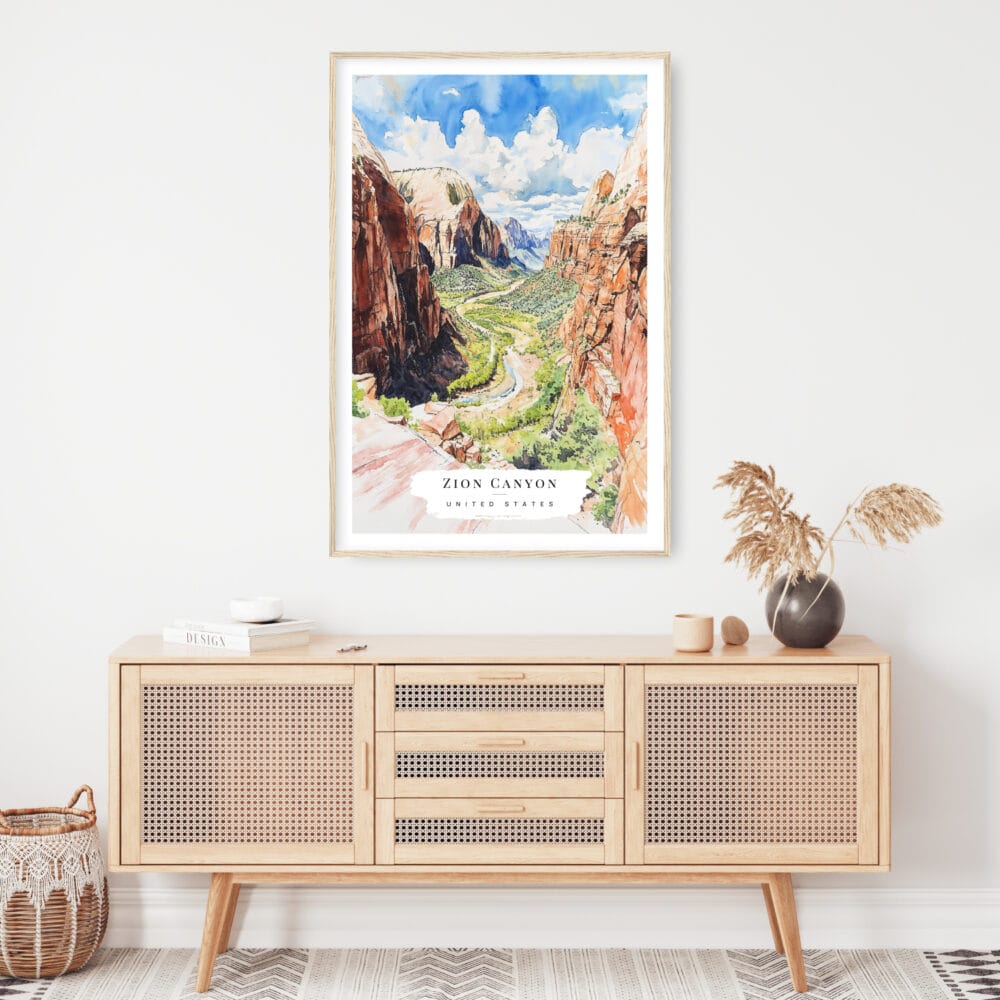 Zion Canyon Watercolor Art Print - Shelf - Portrait Zion Canyon Watercolor Art Print - Shelf - Portrait