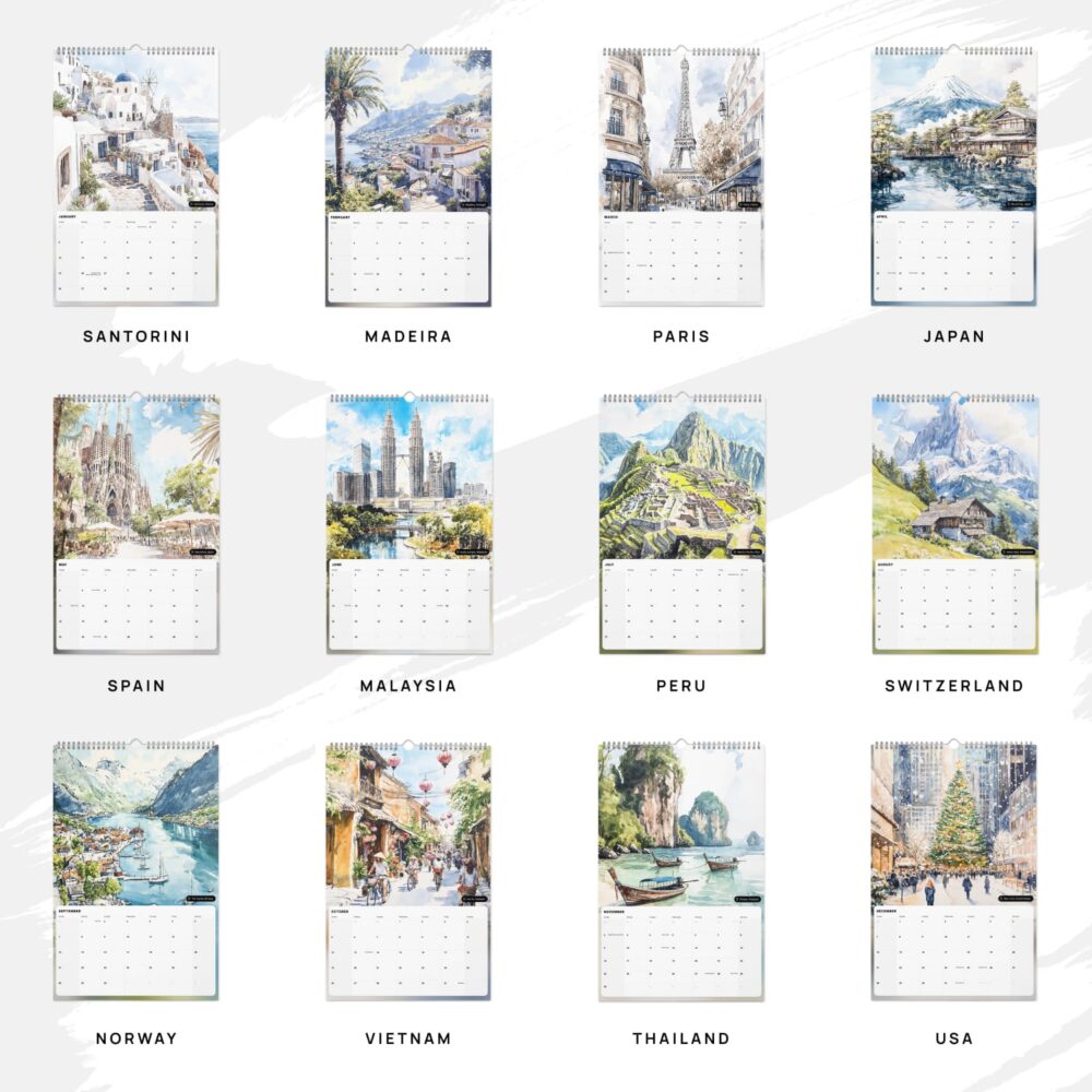 2025 Wall Calendar - Travel - Bucket list - Overview 2025 Wall Calendar - Travel - Bucket list - Overview