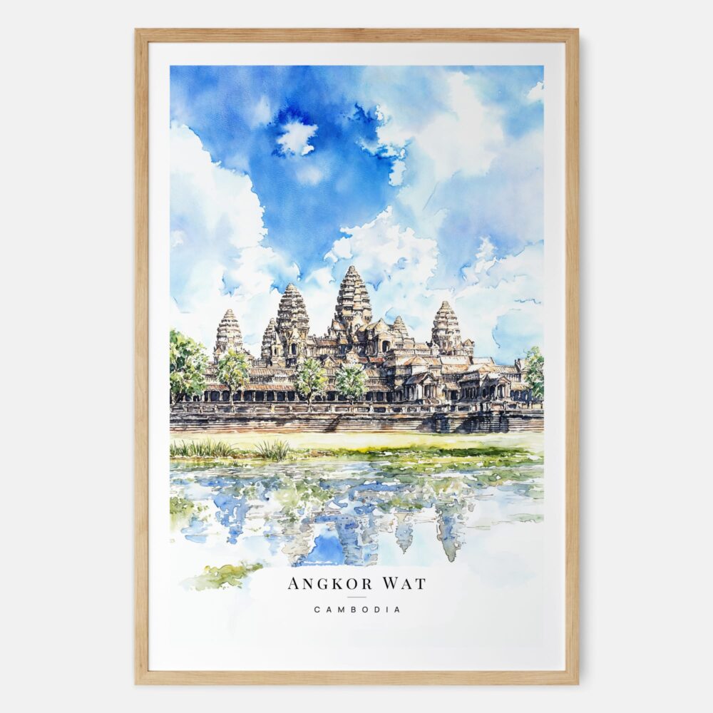 Angkor Wat Cambodia Watercolor Art Print - Main - Wood Frame
