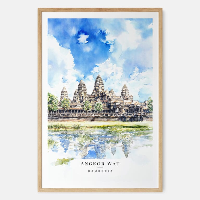 Angkor Wat Cambodia Watercolor Art Print - Main - Wood Frame