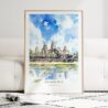 Angkor Wat Cambodia Watercolor Art Print - Wood Frame standing on Floor