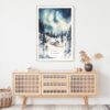 Aurora Lapland Finland Watercolor Art Print - Shelf - Portrait