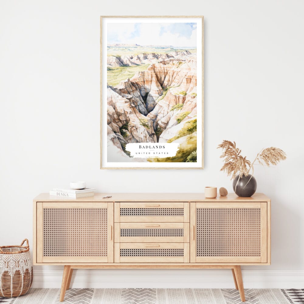 Badlands National Park Watercolor Art Print - Shelf - Portrait Badlands National Park Watercolor Art Print - Shelf - Portrait