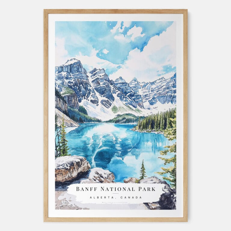 Banff National Park Watercolor Art Print - Main - Wood Frame