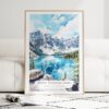 Banff National Park Watercolor Art Print - Wood Frame standing on Floor