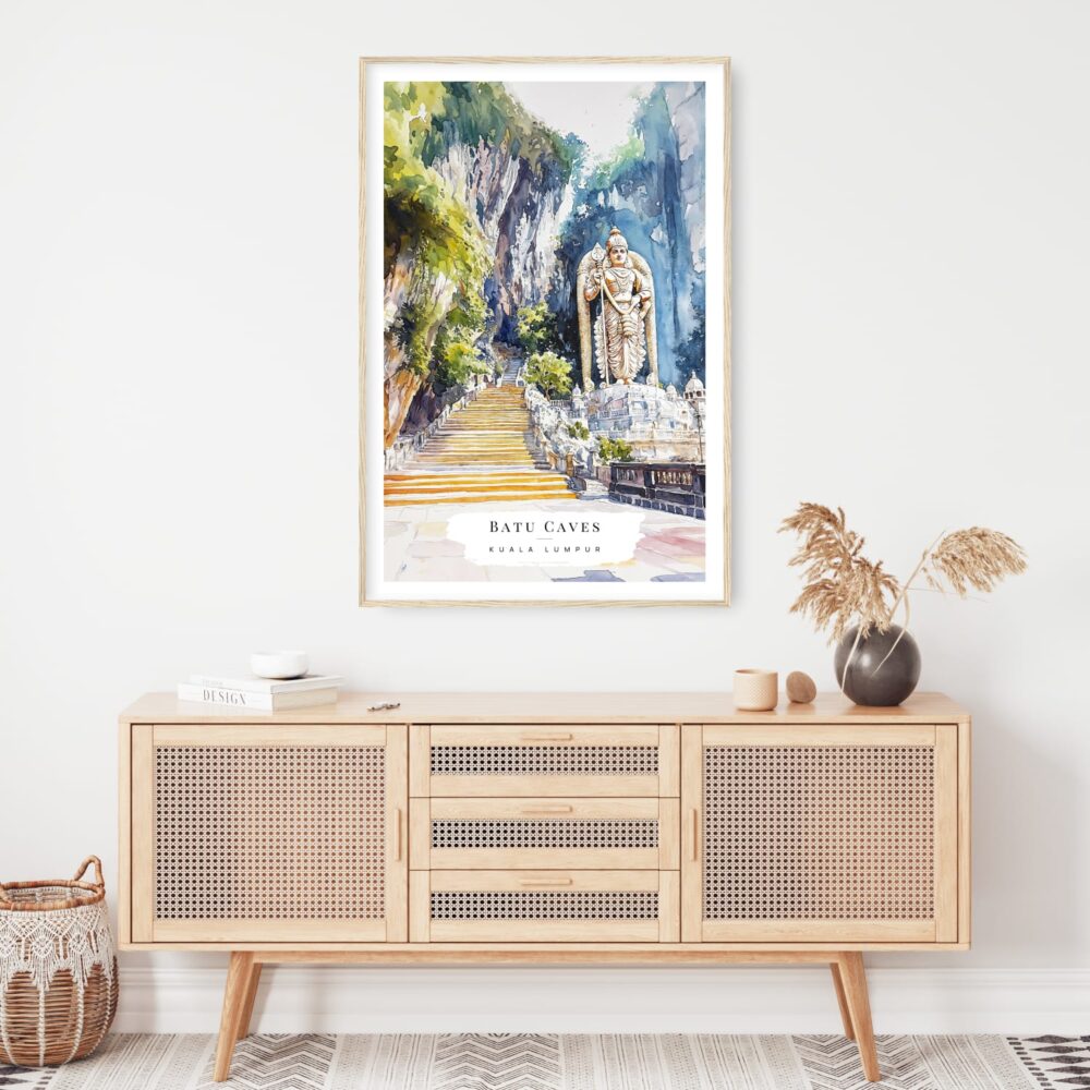 Batu Caves Watercolor Art Print - Shelf - Portrait Batu Caves Watercolor Art Print - Shelf - Portrait