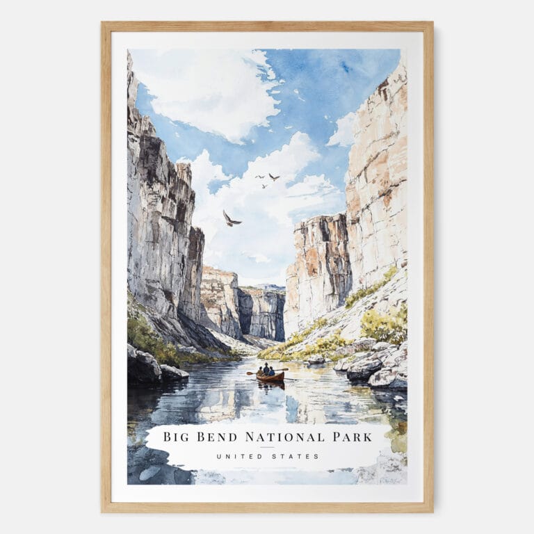 Big Bend National Park Watercolor Art Print - Main - Wood Frame