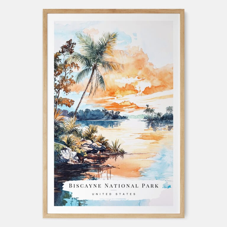 Biscayne National Park Watercolor Art Print - Main - Wood Frame