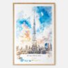 Burj Khalifa Dubai Watercolor Art Print - Main - Wood Frame