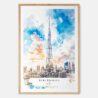 Burj Khalifa Dubai Watercolor Art Print - Main - Wood Frame