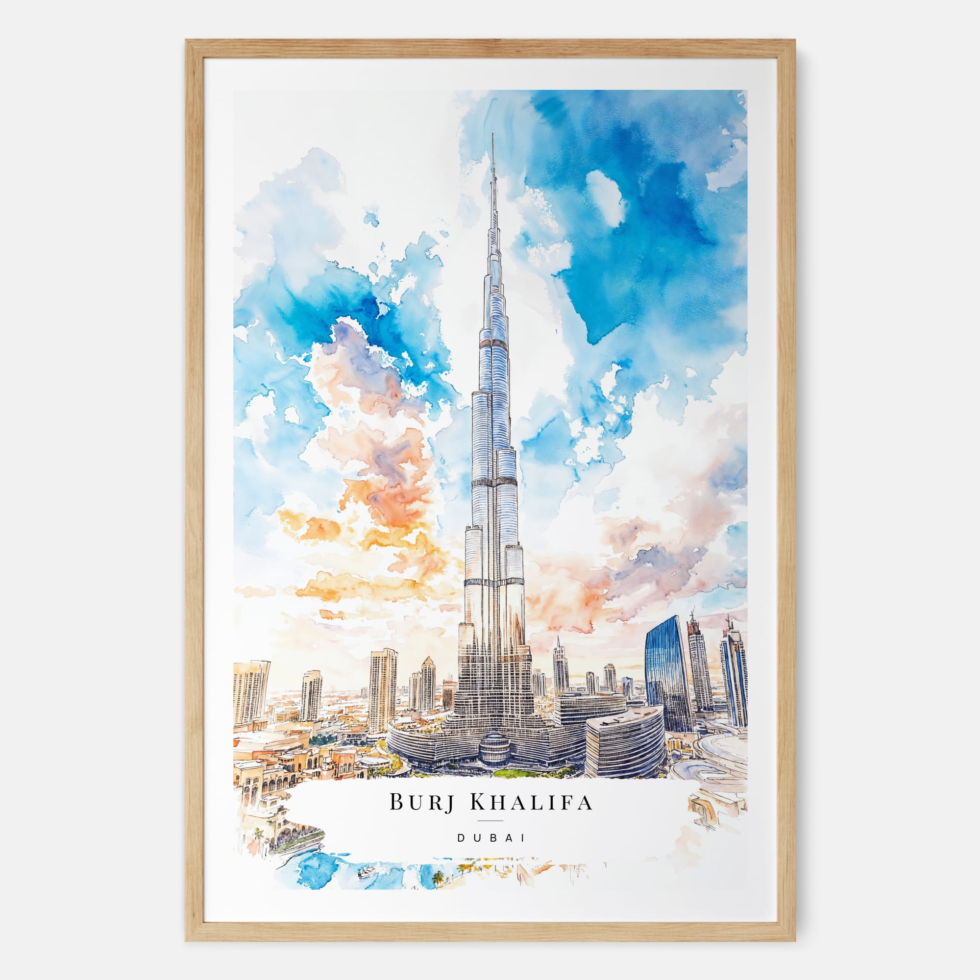 Burj Khalifa Watercolor Print – Dubai Travel Art Print