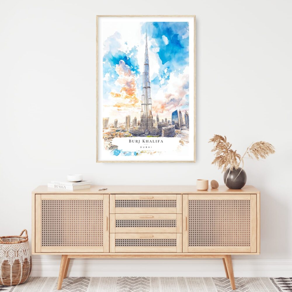Burj Khalifa Dubai Watercolor Art Print - Shelf - Portrait Burj Khalifa Dubai Watercolor Art Print - Shelf - Portrait
