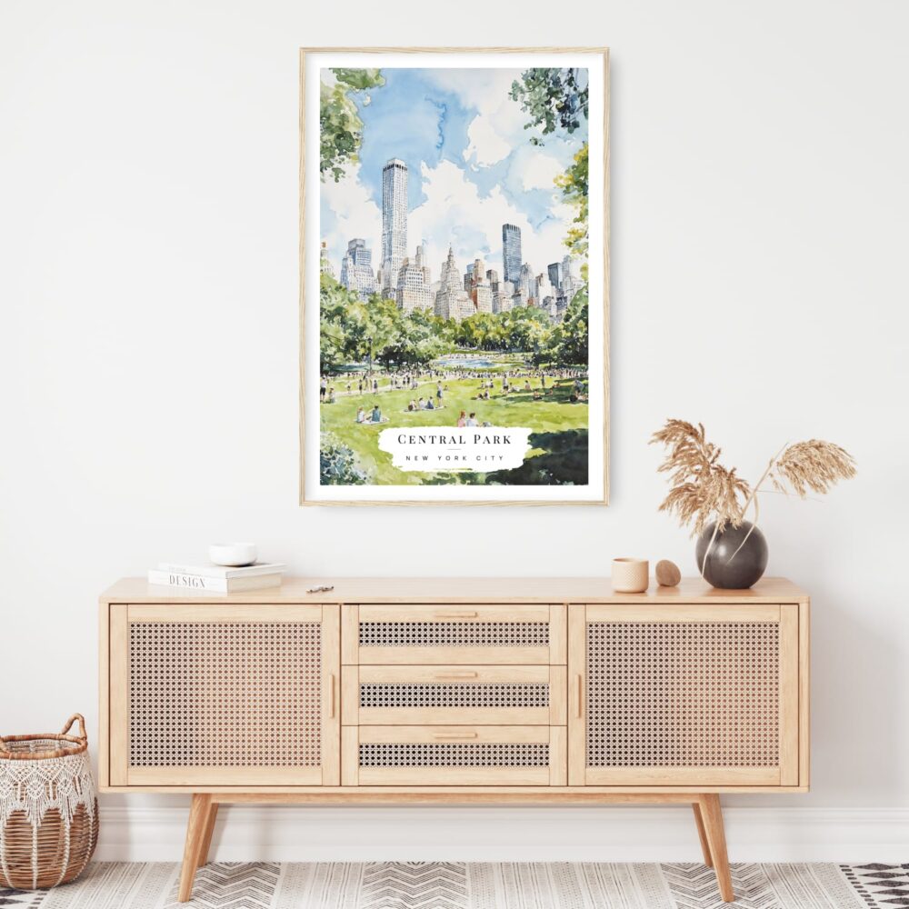 Central Park New York Watercolor Art Print - Shelf - Portrait Central Park New York Watercolor Art Print - Shelf - Portrait