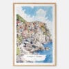 Cinque Terre Manarola Watercolor Art Print - Main - Wood Frame