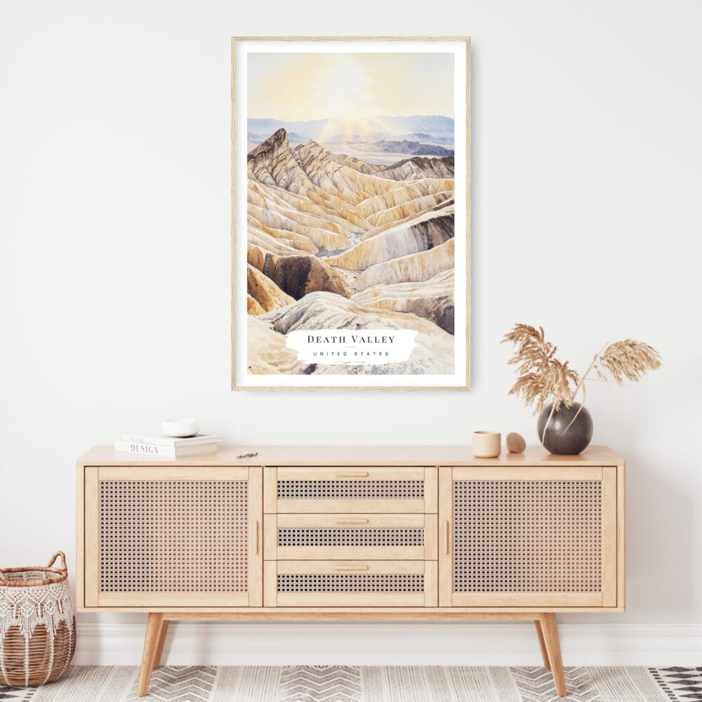 Death Valley Watercolor Art Print - Shelf - Portrait Death Valley Watercolor Art Print - Shelf - Portrait