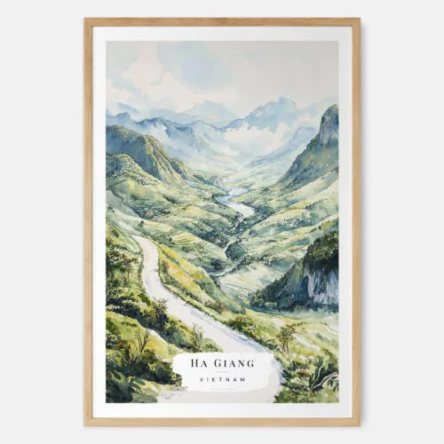 Ha Giang Vietnam Watercolor Art Print - Main - Wood Frame