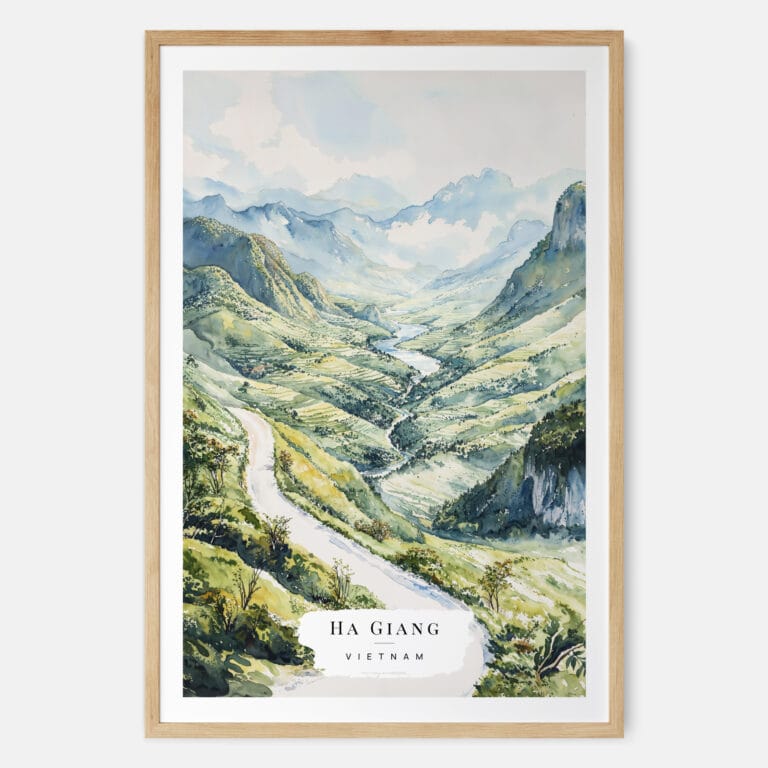 Ha Giang Vietnam Watercolor Art Print - Main - Wood Frame