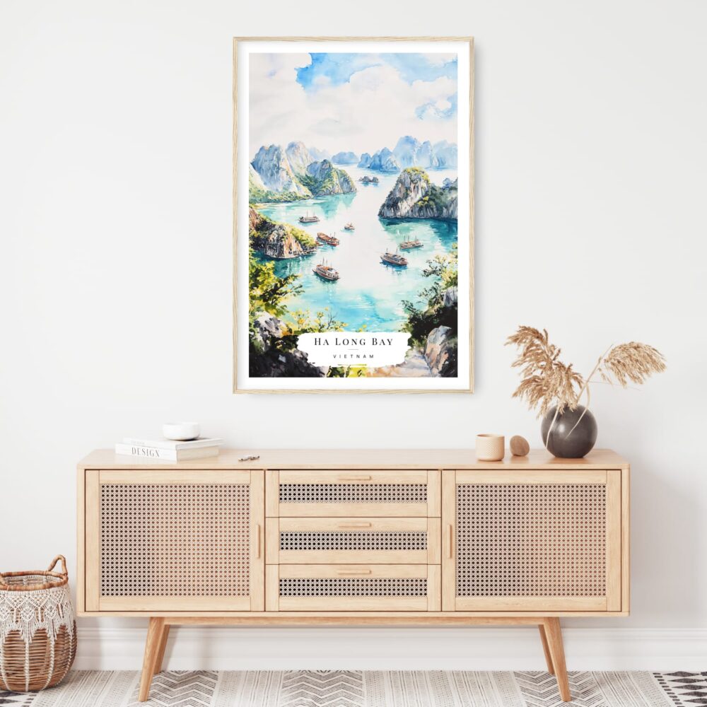 Ha Long Bay Vietnam Watercolor Art Print - Shelf - Portrait Ha Long Bay Vietnam Watercolor Art Print - Shelf - Portrait