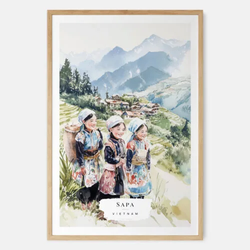 Hmong People Sapa Watercolor Art Print - Main - Wood Frame