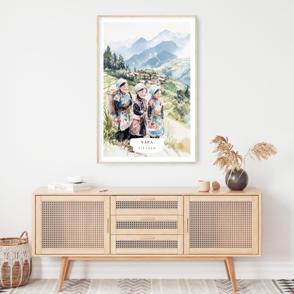 Hmong People Sapa Watercolor Art Print - Shelf - Portrait Hmong People Sapa Watercolor Art Print - Shelf - Portrait