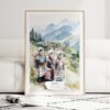 Hmong People Sapa Watercolor Art Print - Wood Frame standing on Floor