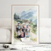 Hmong People Sapa Watercolor Art Print - Wood Frame standing on Floor