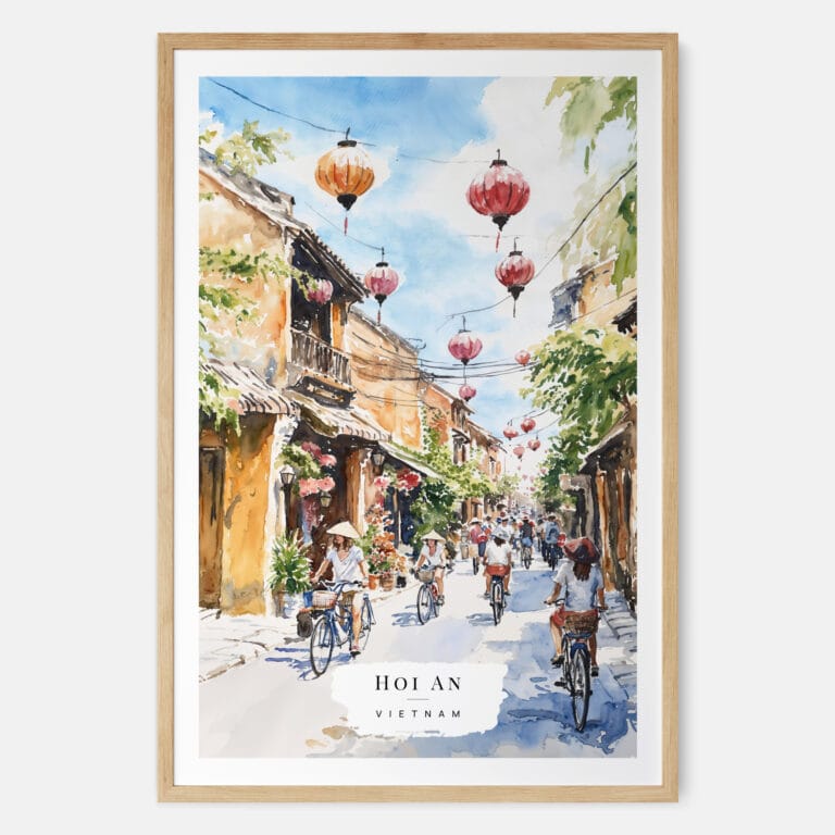 Hoi An Vietnam Watercolor Art Print - Main - Wood Frame