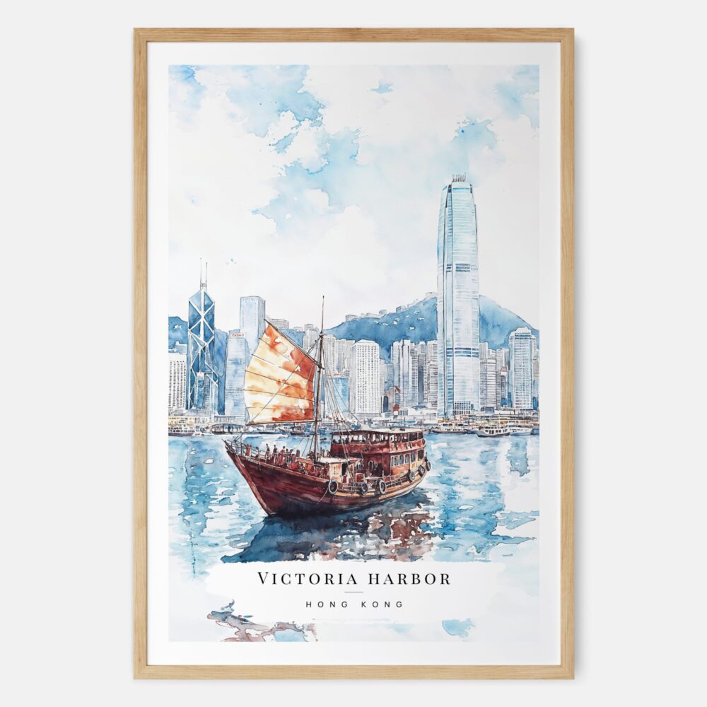 Hong Kong Watercolor Art Print - Main - Wood Frame