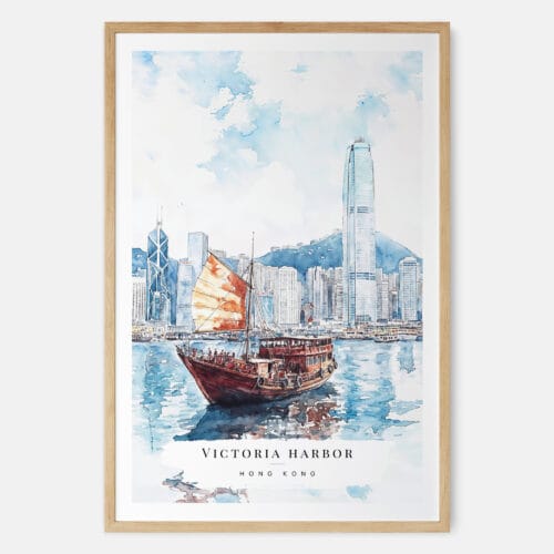 Hong Kong Watercolor Art Print - Main - Wood Frame