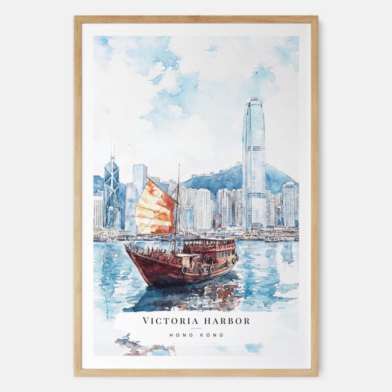 Hong Kong Watercolor Art Print - Main - Wood Frame