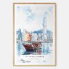 Hong Kong Watercolor Art Print - Main - Wood Frame