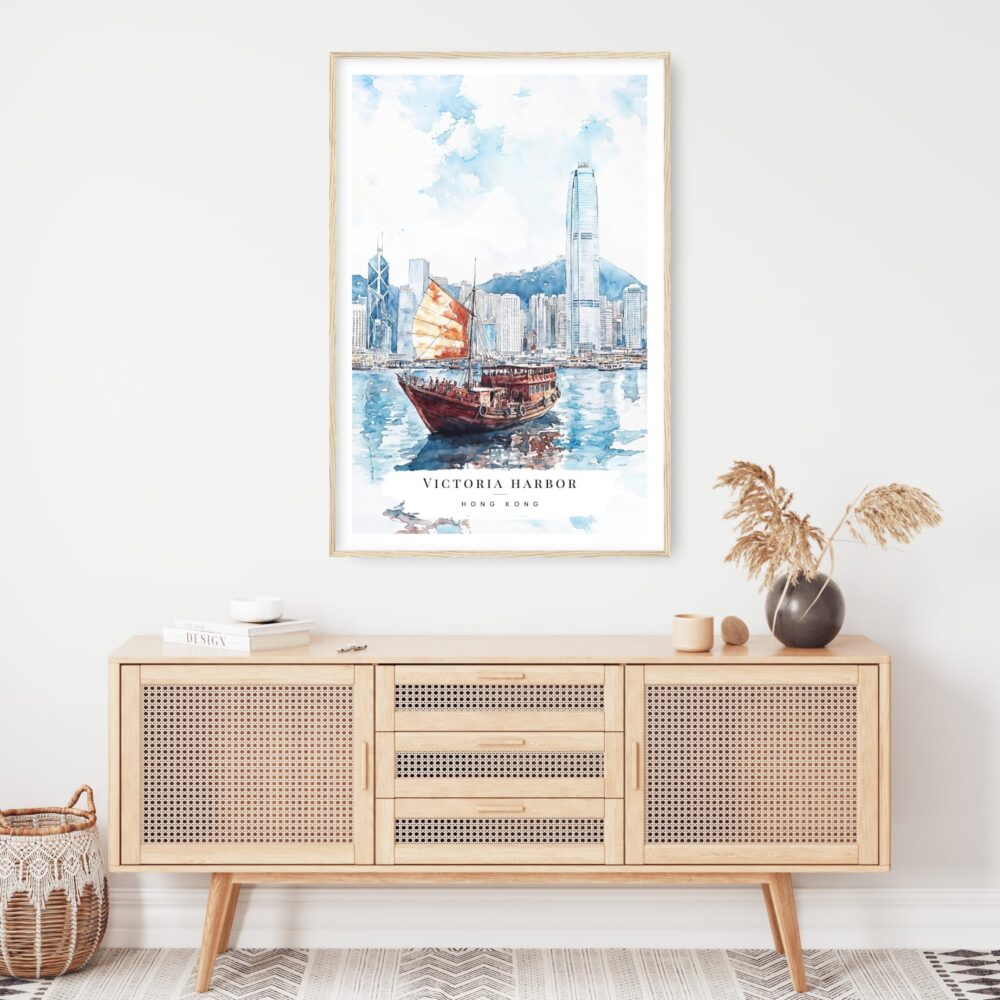 Hong Kong Watercolor Art Print - Shelf - Portrait Hong Kong Watercolor Art Print - Shelf - Portrait