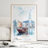 Hong Kong Watercolor Art Print - Wood Frame standing on Floor