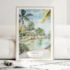 Jamaica Caribbean Island Watercolor Art Print - Wood Frame standing on Floor