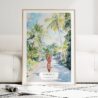 Jamaica Woman Watercolor Art Print - Wood Frame standing on Floor