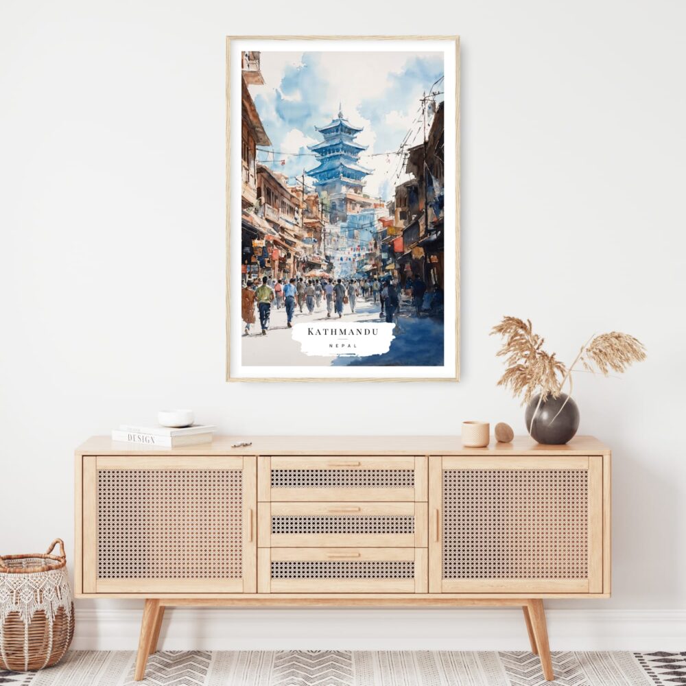 Kathmandu Watercolor Art Print - Shelf - Portrait Kathmandu Watercolor Art Print - Shelf - Portrait
