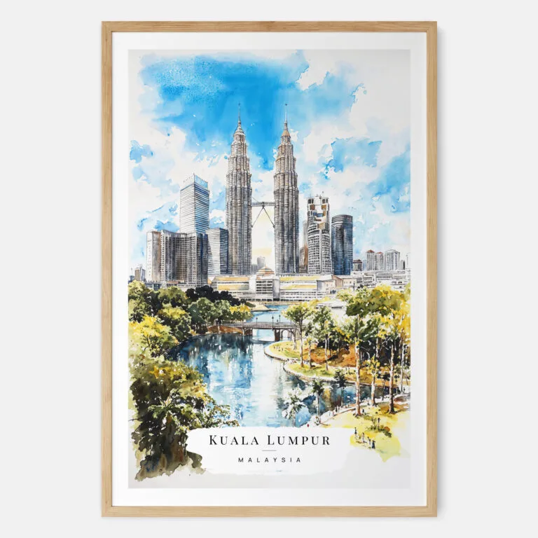 Kuala Lumpur Watercolor Art Print - Main - Wood Frame