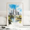 Kuala Lumpur Watercolor Art Print - Wood Frame standing on Floor