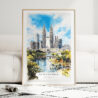 Kuala Lumpur Watercolor Art Print - Wood Frame standing on Floor
